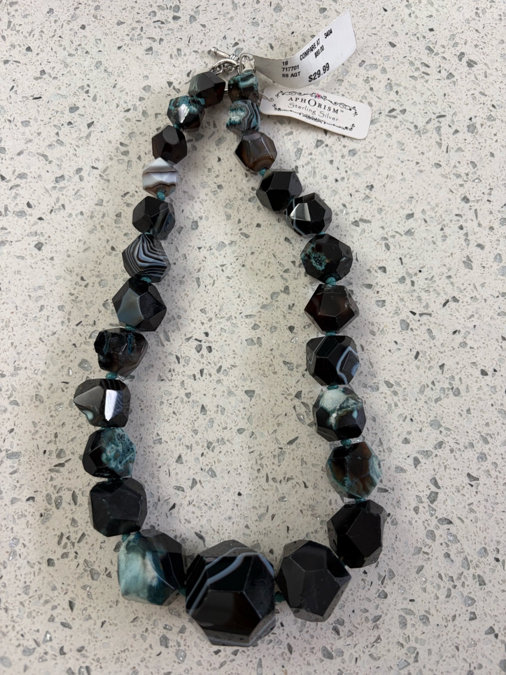 Faceted Black and Teal Agate Bead Necklace